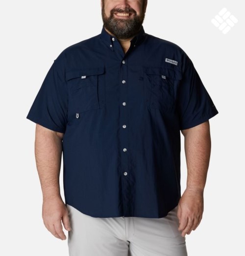 Men's Columbia PFG Bahama II Short Sleeve Shirts Navy | Plus Size CA-O18A5